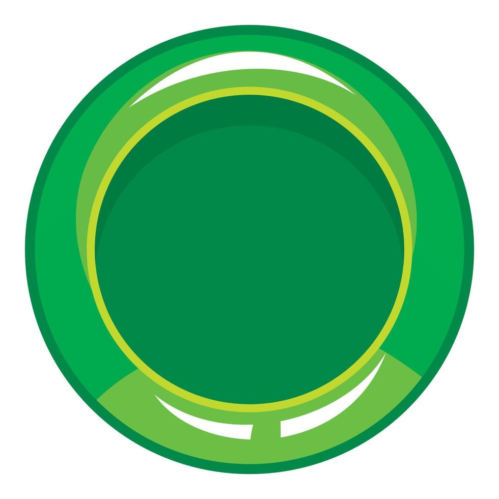Green button icon, cartoon style vector