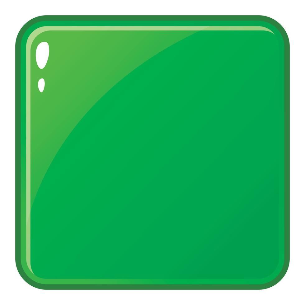 Green glossy button icon, cartoon style vector