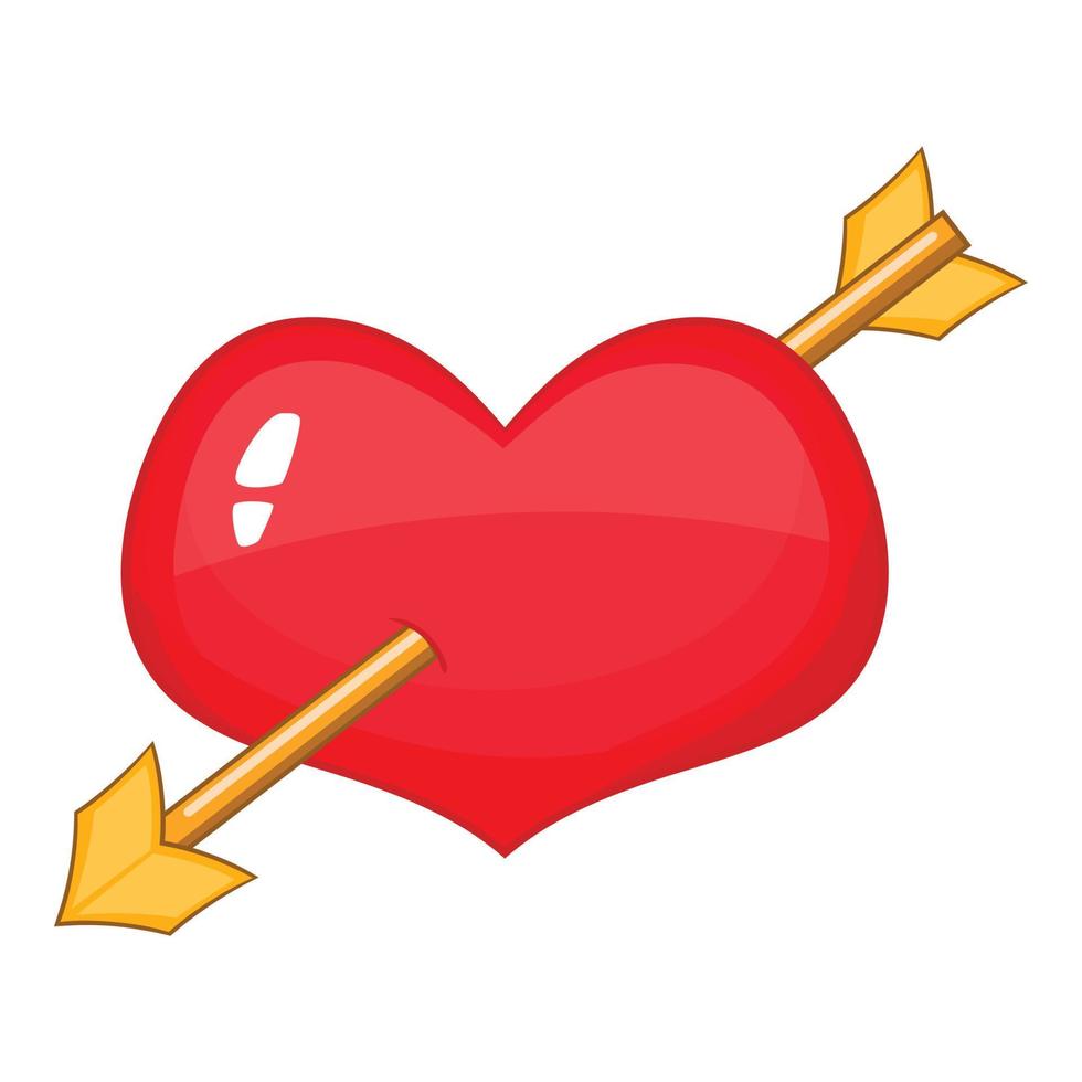 Red heart with arrow icon, cartoon style vector