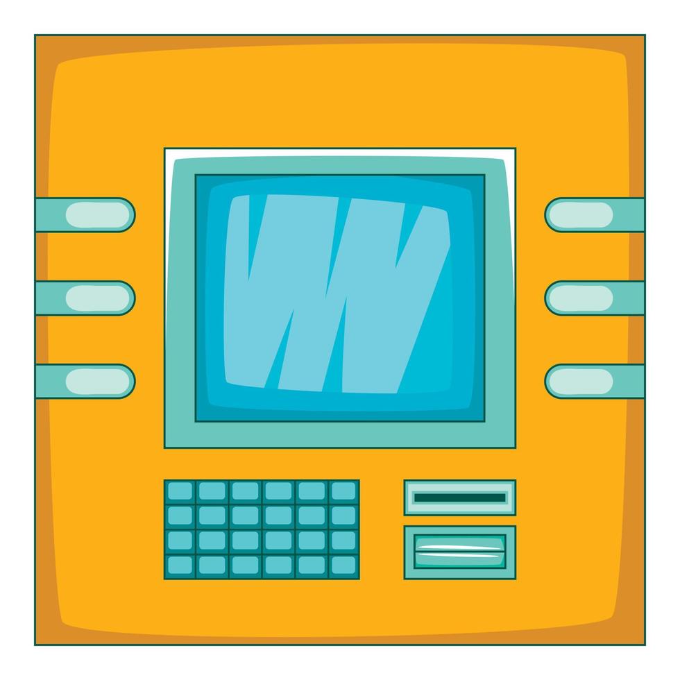 Cash machine icon, cartoon style vector