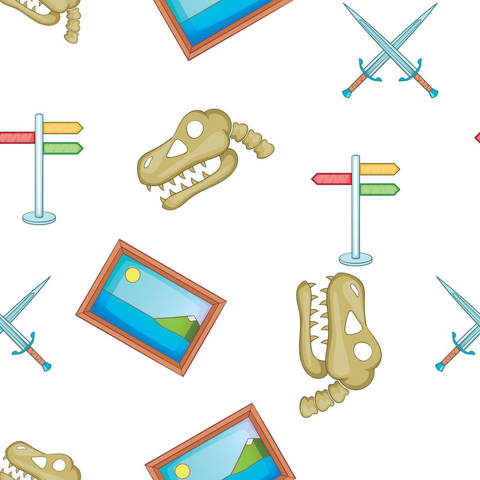 Symbols of museum pattern, cartoon style vector