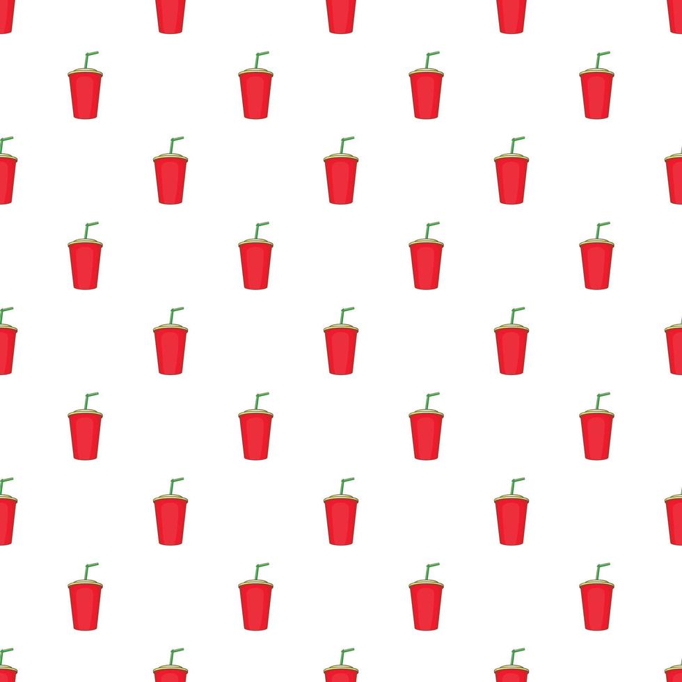 Plastic cup with straw pattern, cartoon style vector
