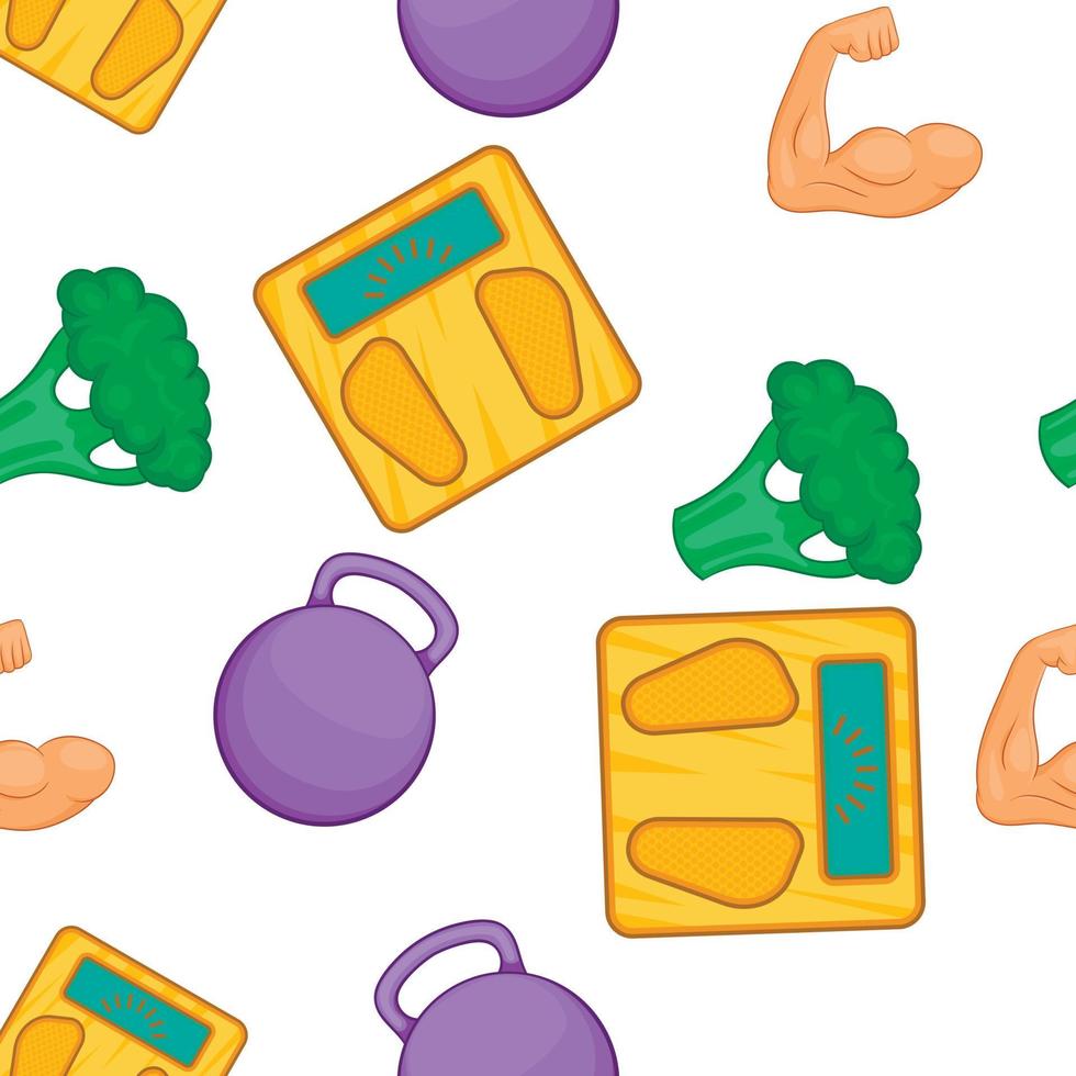 Fitness elements pattern, cartoon style vector