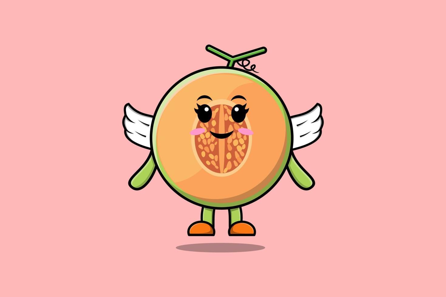 lindo personaje de dibujos animados de melón con alas vector