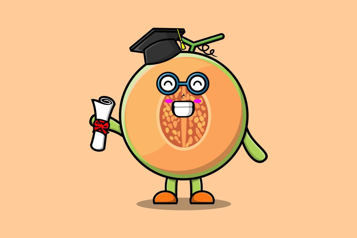 lindo personaje de estudiante de melón de dibujos animados en la graduación vector