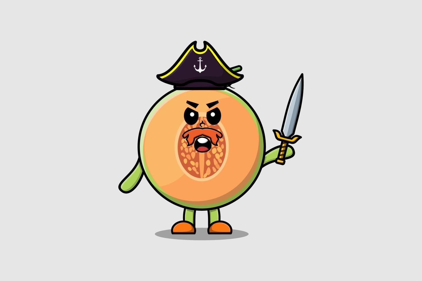 personaje de dibujos animados lindo melón pirata con espada vector