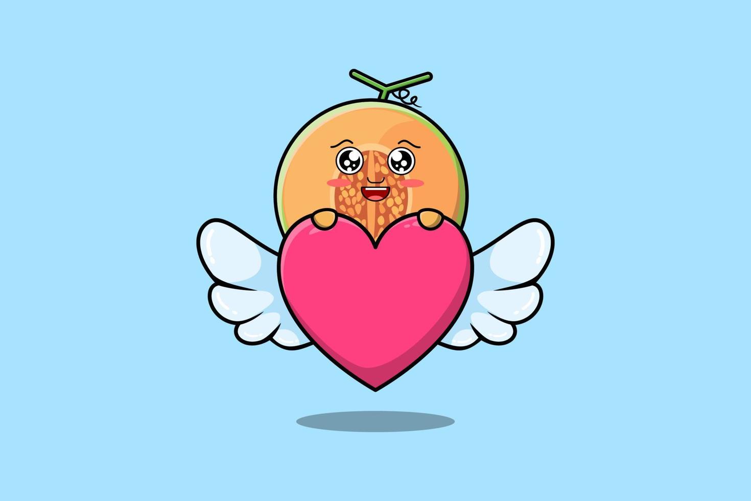 lindo personaje de dibujos animados de melón que oculta el corazón vector