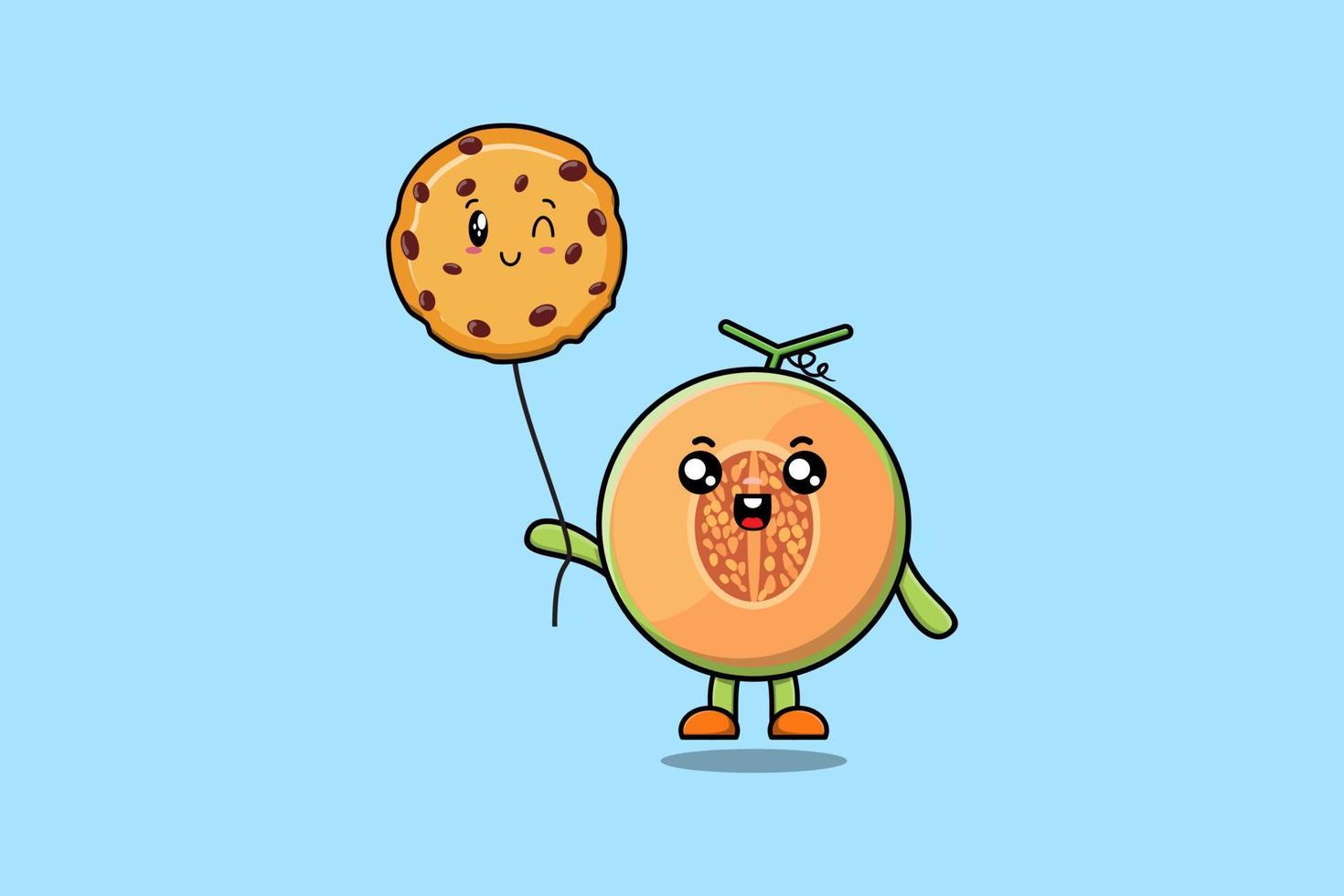 Cute cartoon Melon floating with biscuits balloon vector