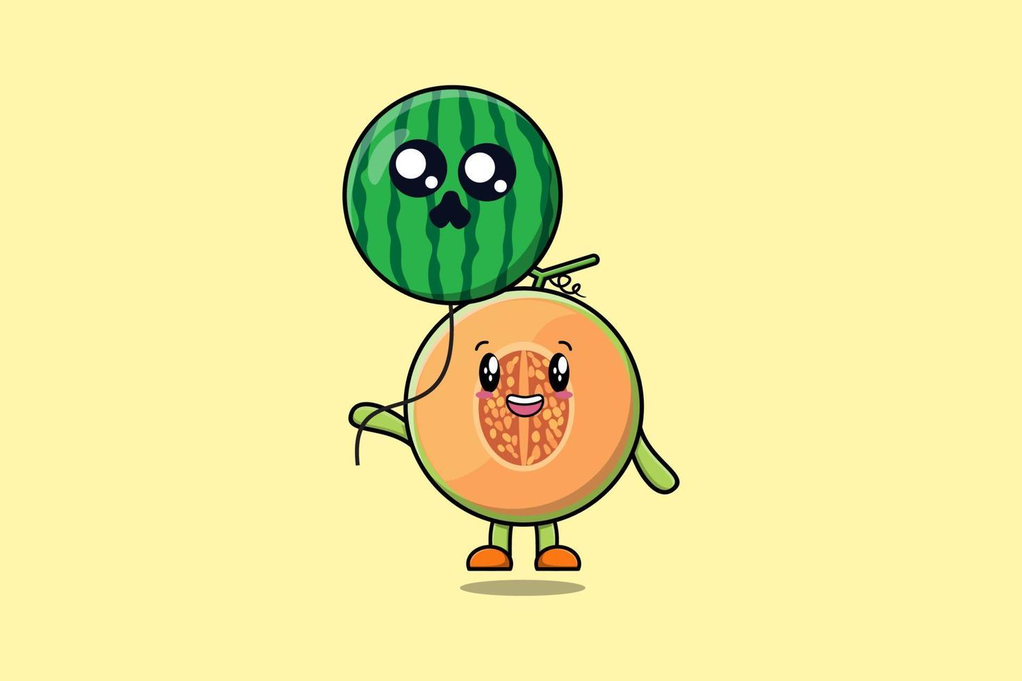 lindo flotador de melón de dibujos animados con globo de sandía vector