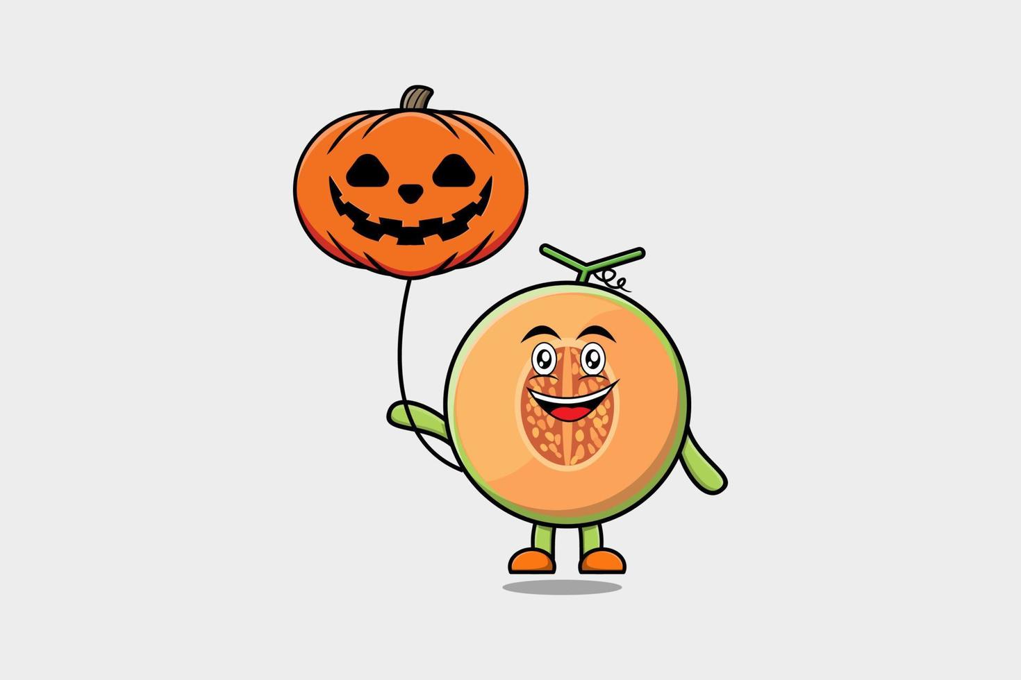 lindo melón de dibujos animados flotando con calabaza halloween vector