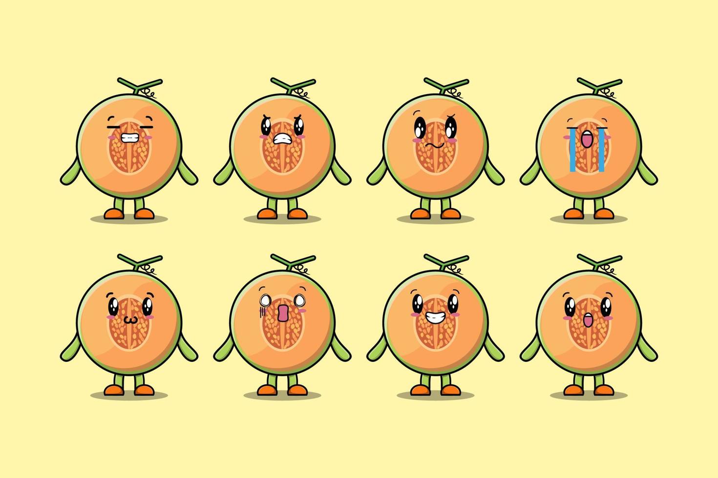 Set kawaii Melon cartoon character with expression vector