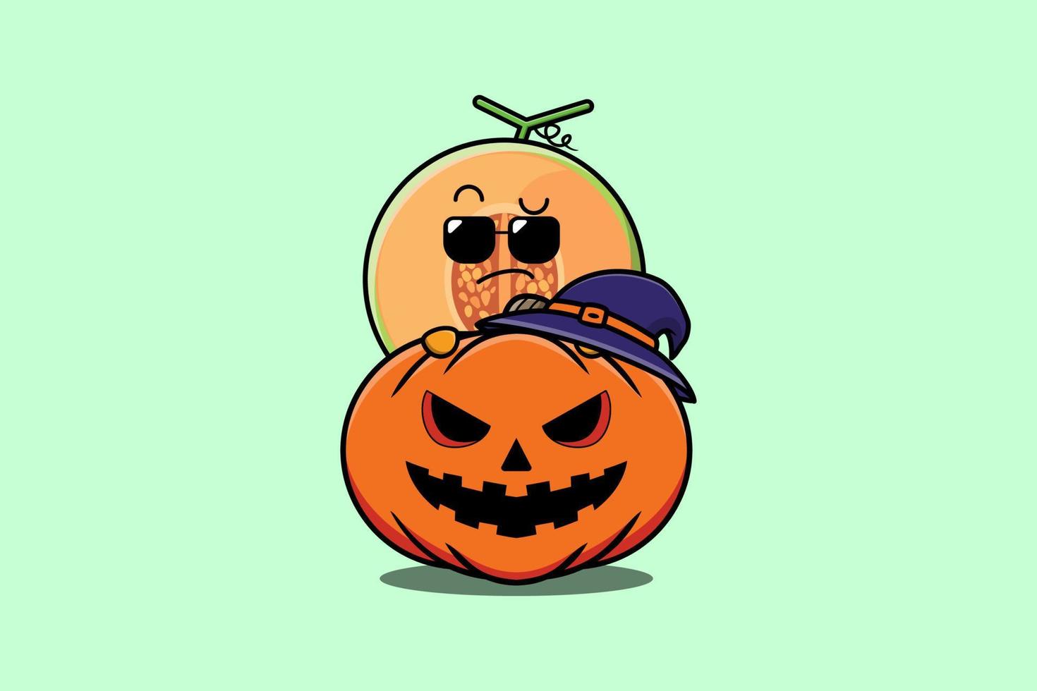 Cute dibujos animados de melón escondido en calabaza halloween vector