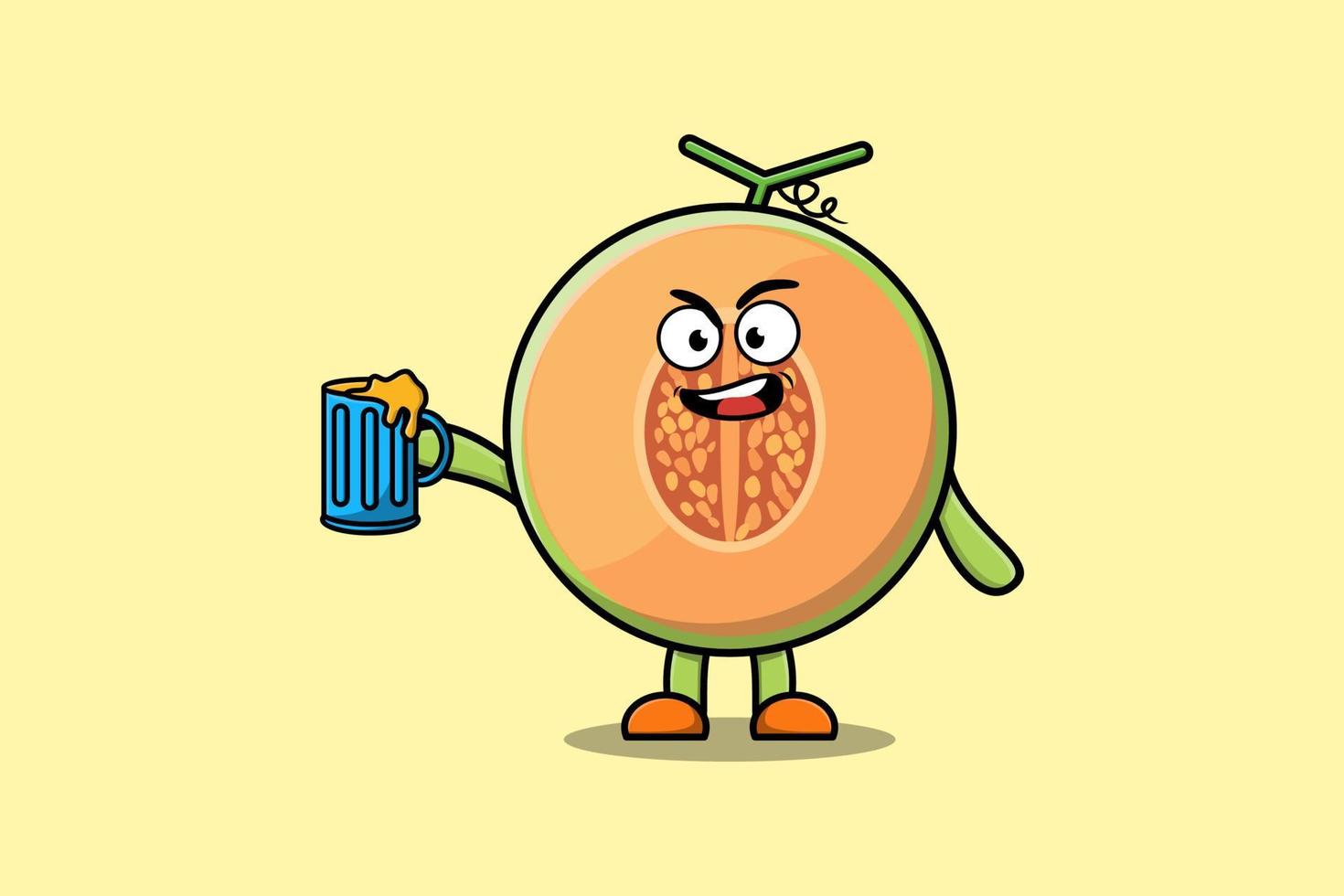 Cute Melon cartoon character with beer glass vector