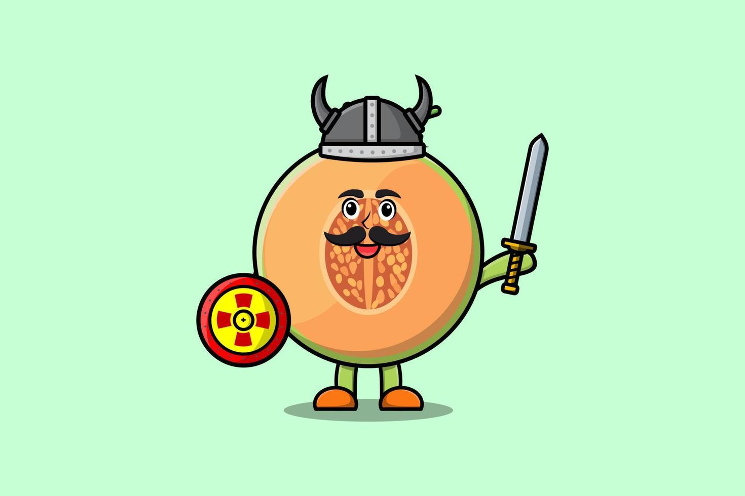 lindo personaje de dibujos animados melón pirata vikingo vector