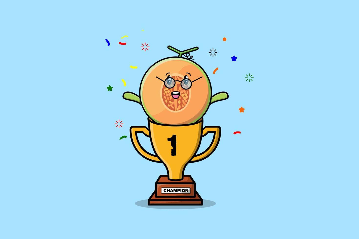 Cute cartoon Melon character in trophy vector