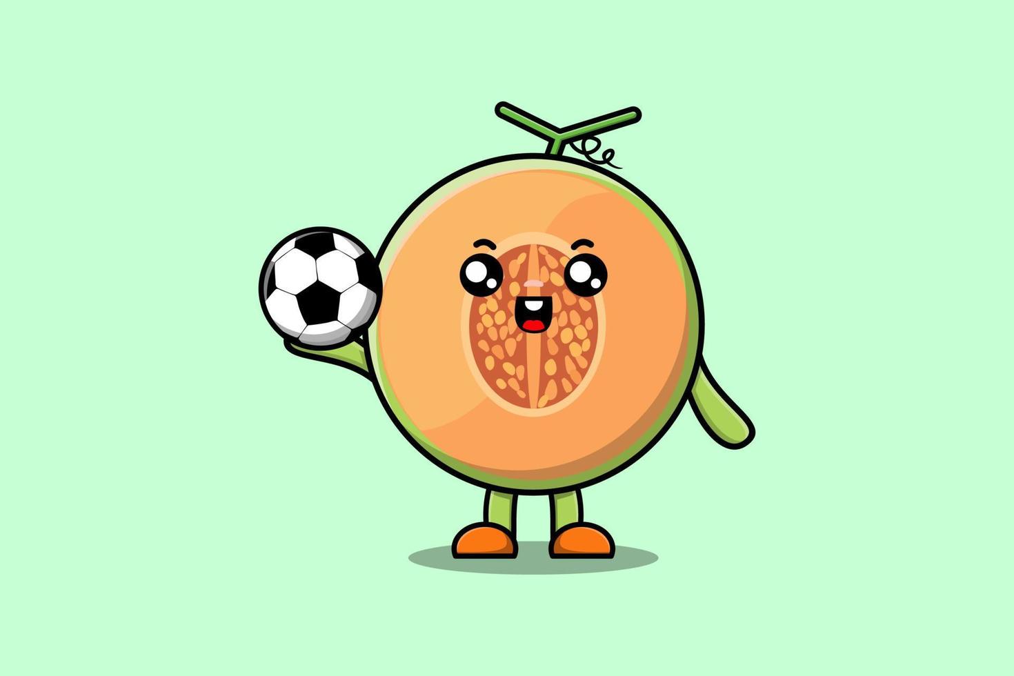 lindo personaje de dibujos animados de melón jugando al fútbol vector