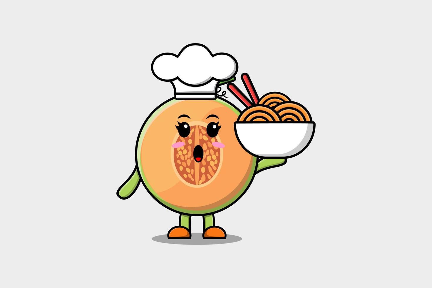 Cute cartoon Melon chef holding noodles in bowl vector