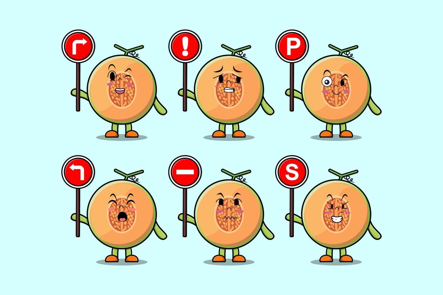 Cute Melon cartoon character holding traffic sign vector