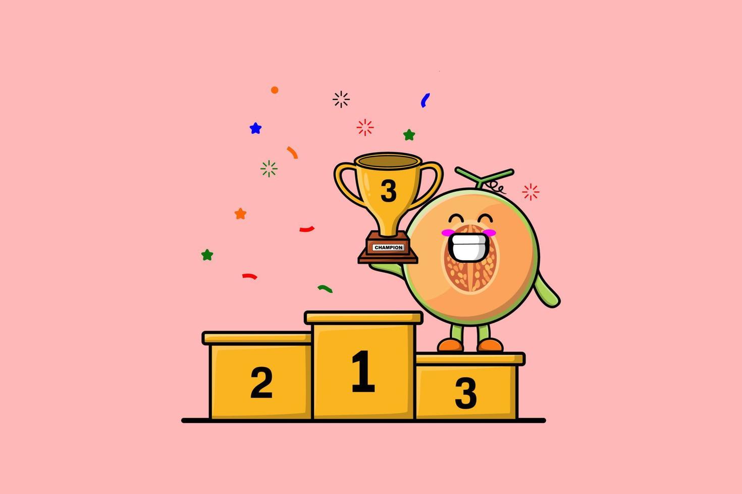 lindo personaje de melón de dibujos animados como el tercer ganador vector