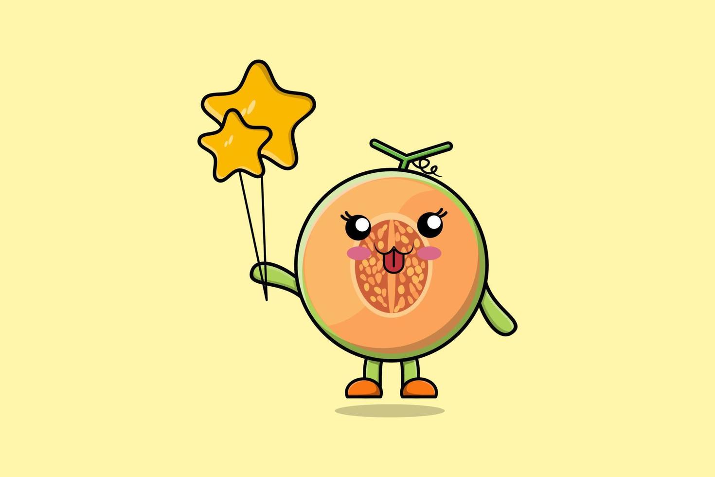 melón de dibujos animados lindo flotando con globo de estrella vector