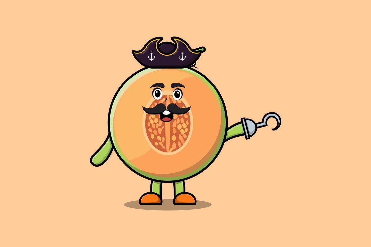 Cute cartoon pirate Melon character with hook hand vector