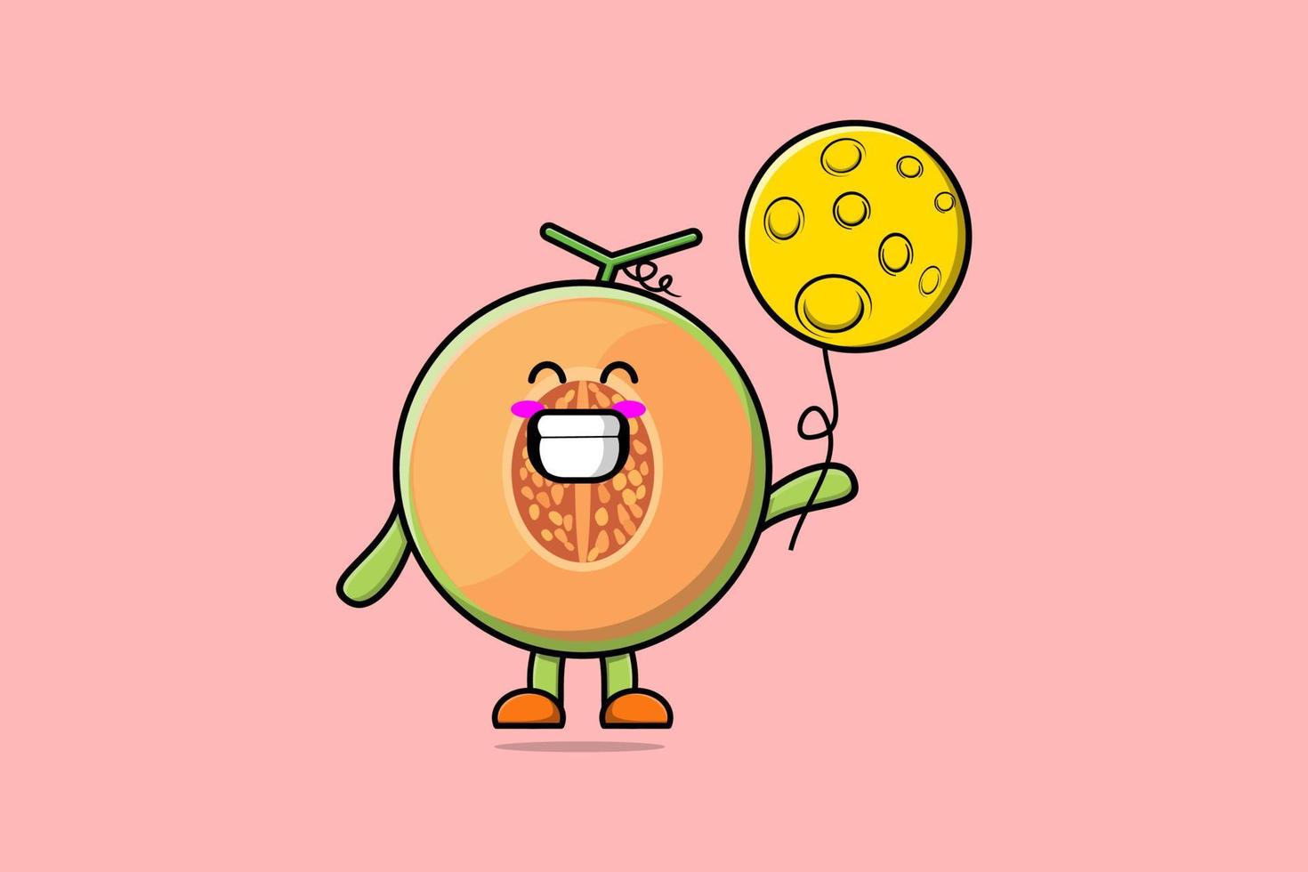 Cute cartoon Melon floating with moon balloon vector