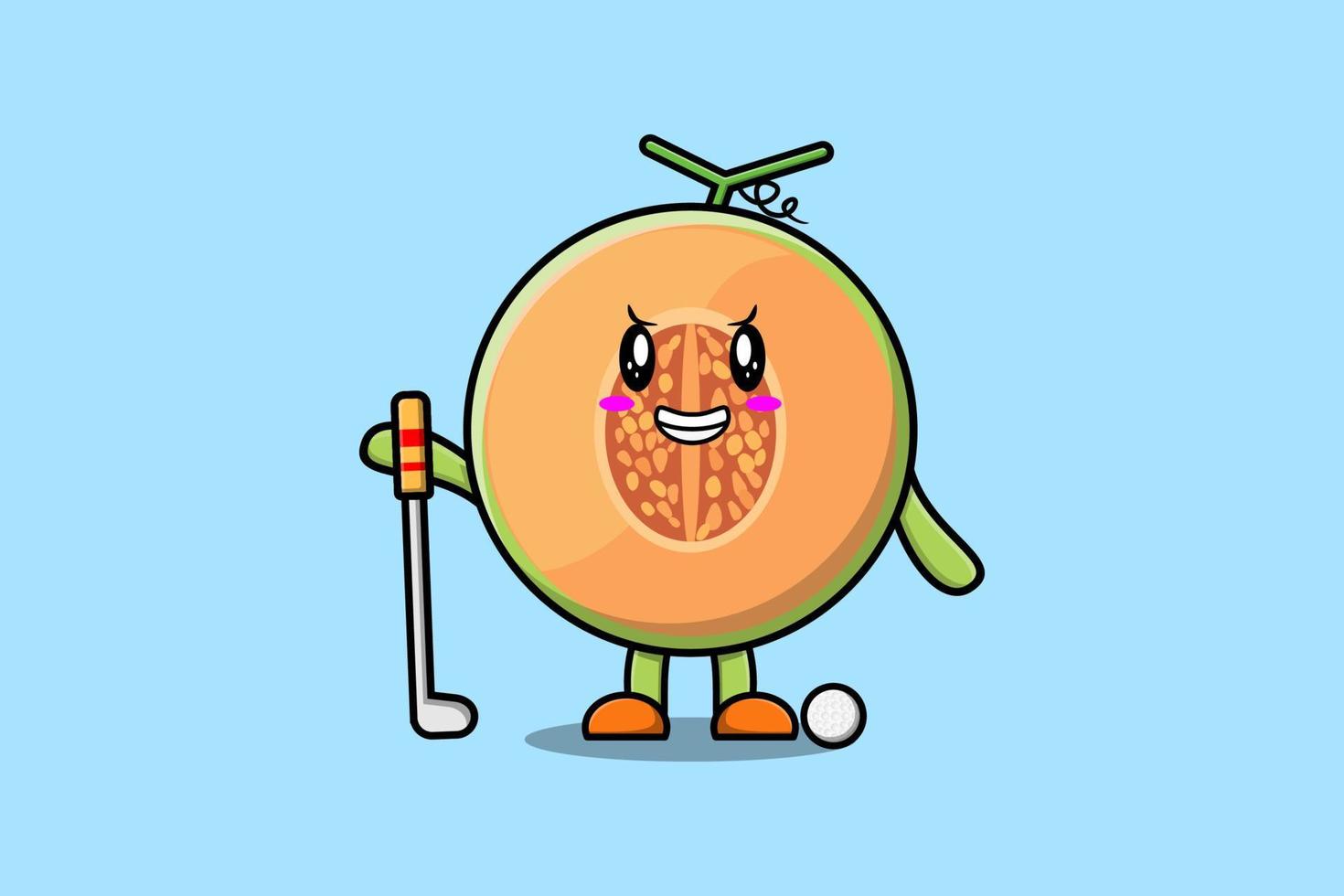 lindo personaje de dibujos animados de melón jugando al golf vector