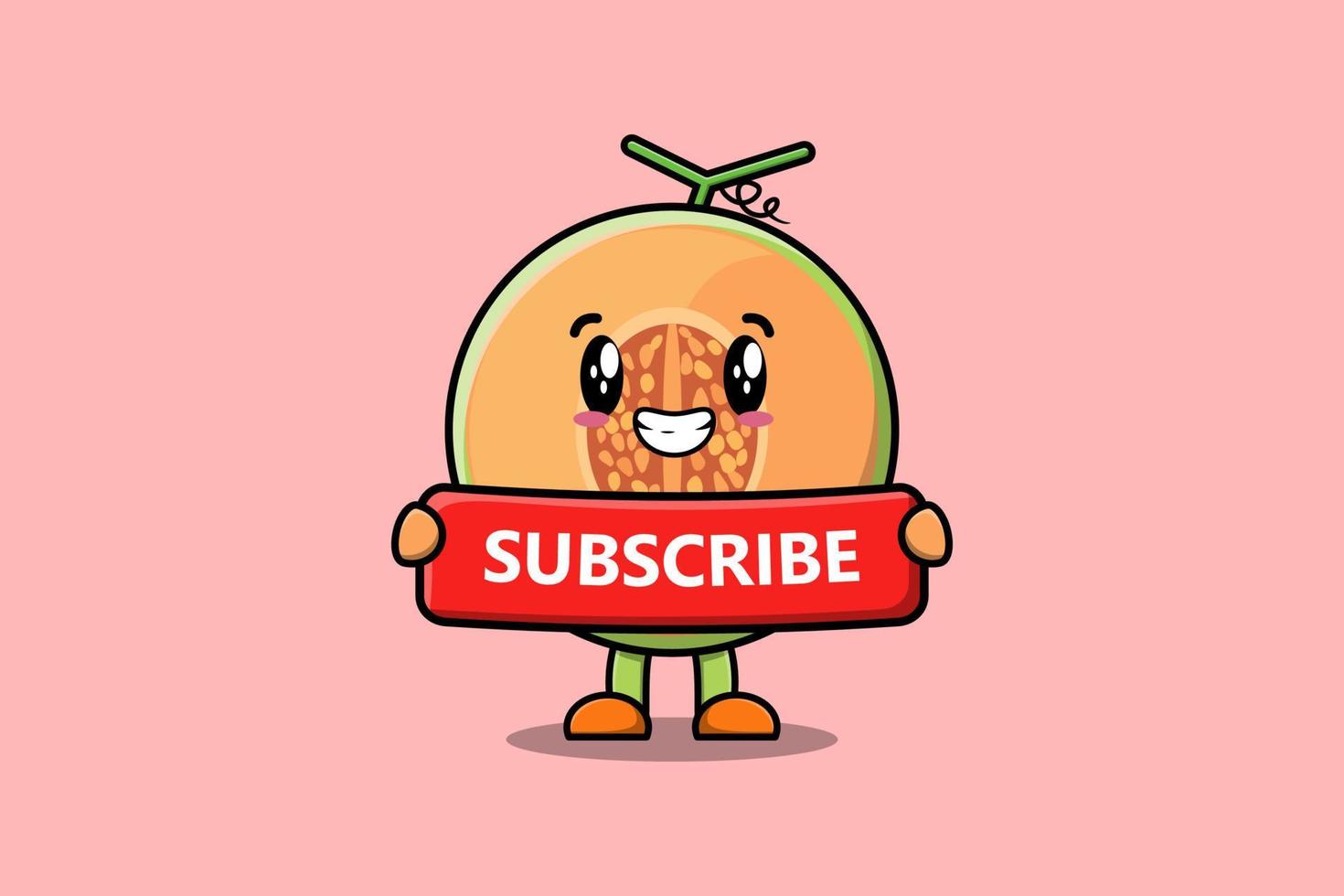 Cute cartoon Melon holding red subscribe board vector