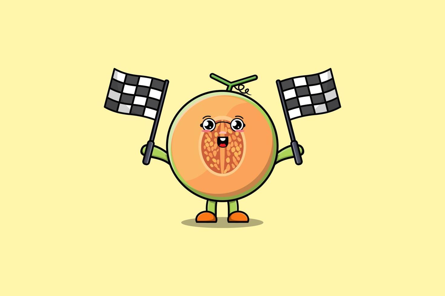 Illustration of cute Melon cartoon hold race flag vector