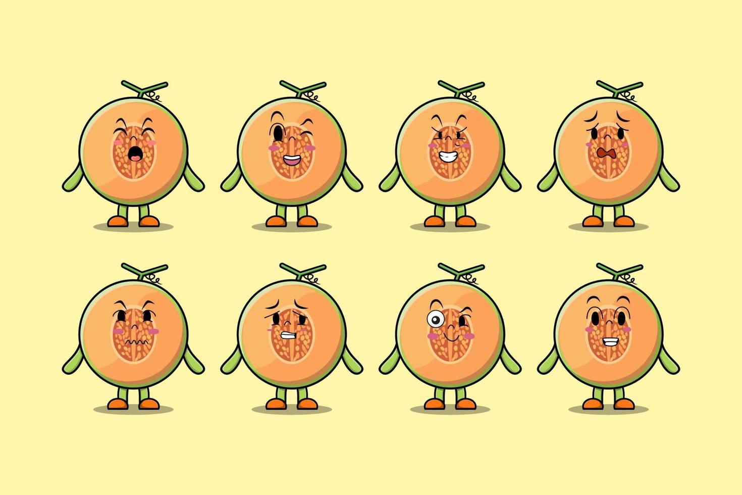 Set kawaii Melon cartoon character with expression vector