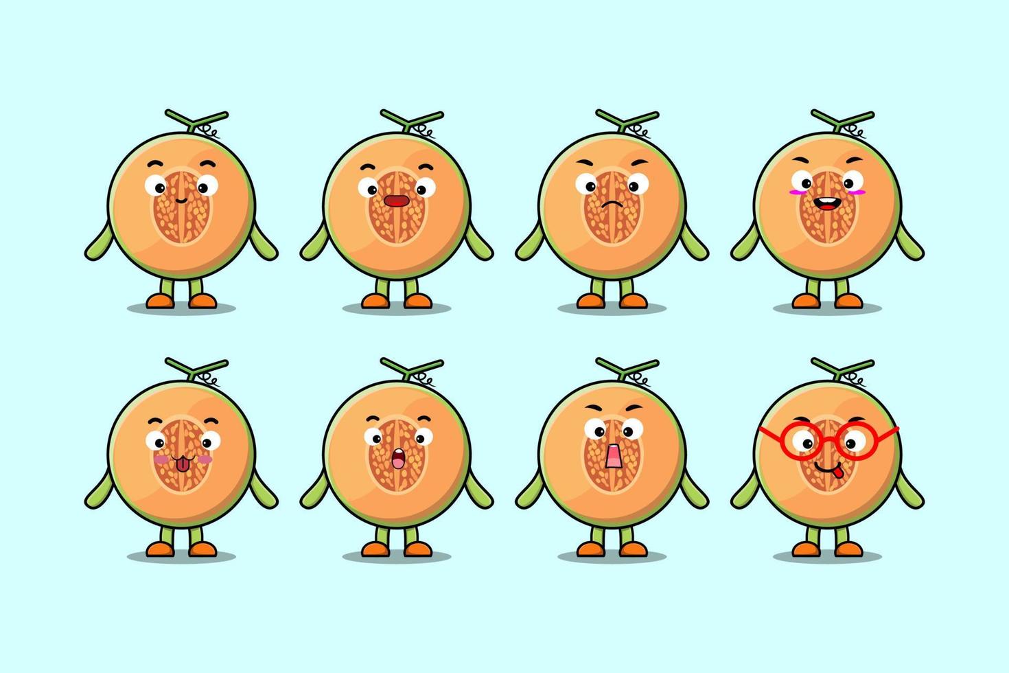 Set kawaii Melon cartoon character with expression vector
