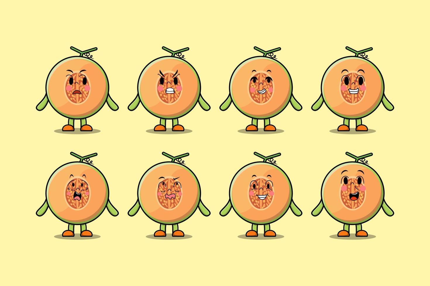 Set kawaii Melon cartoon character with expression vector