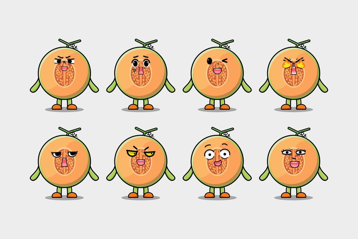 Set kawaii Melon cartoon character with expression vector