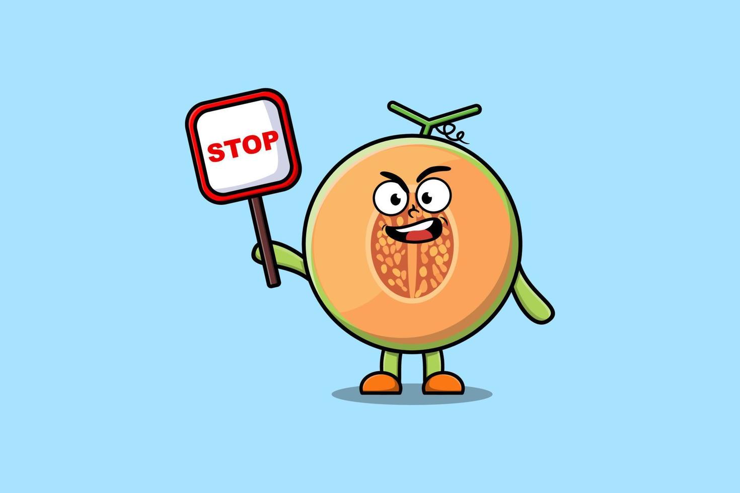 Cute Cartoon mascot Melon with stop sign board vector