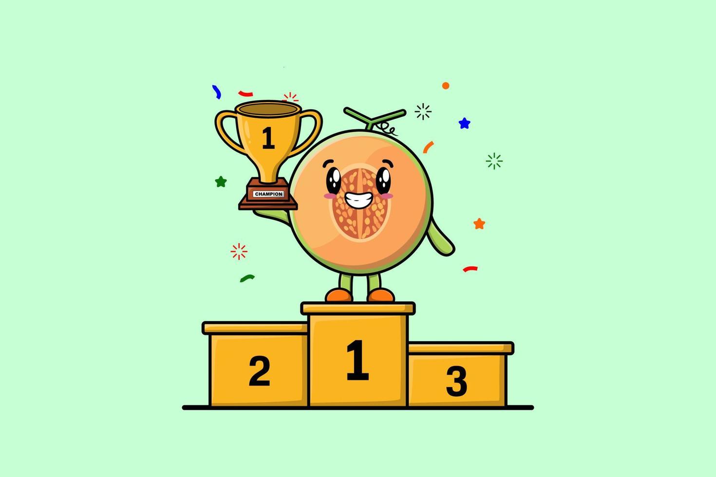 Cute cartoon Melon character as the first winner vector