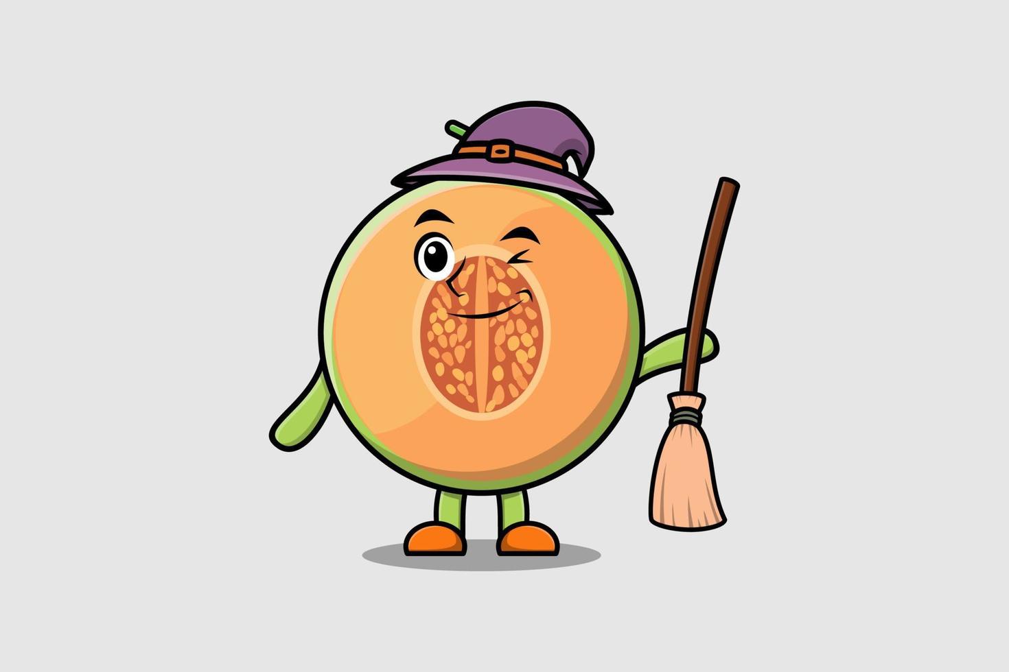 personaje de melón en forma de bruja de dibujos animados lindo vector