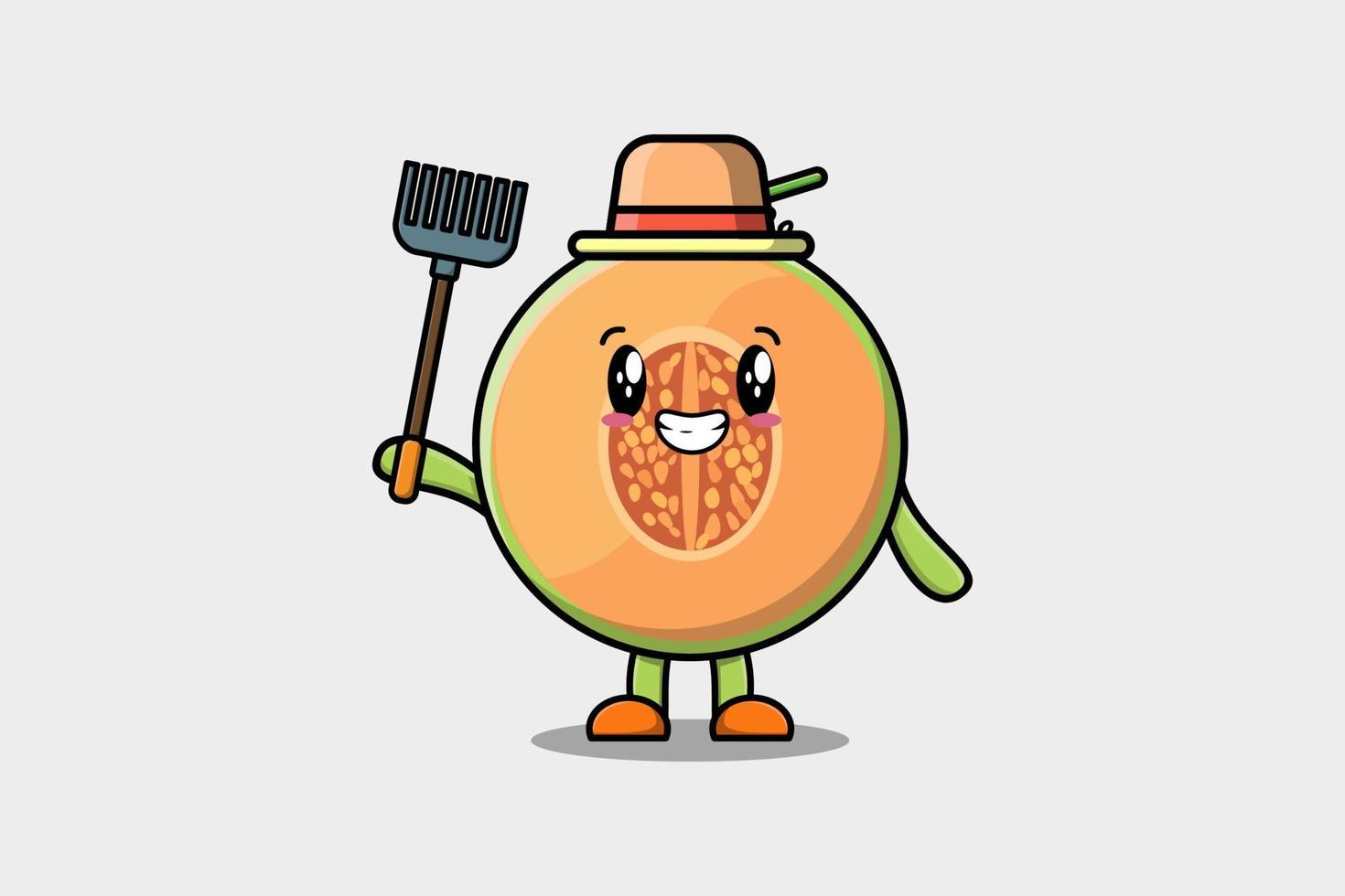 cartoon Agricultural worker Melon with pitchfork vector