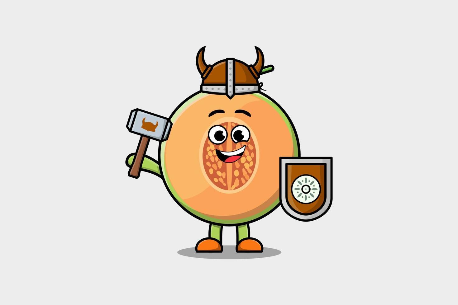 lindo personaje de dibujos animados melón pirata vikingo vector