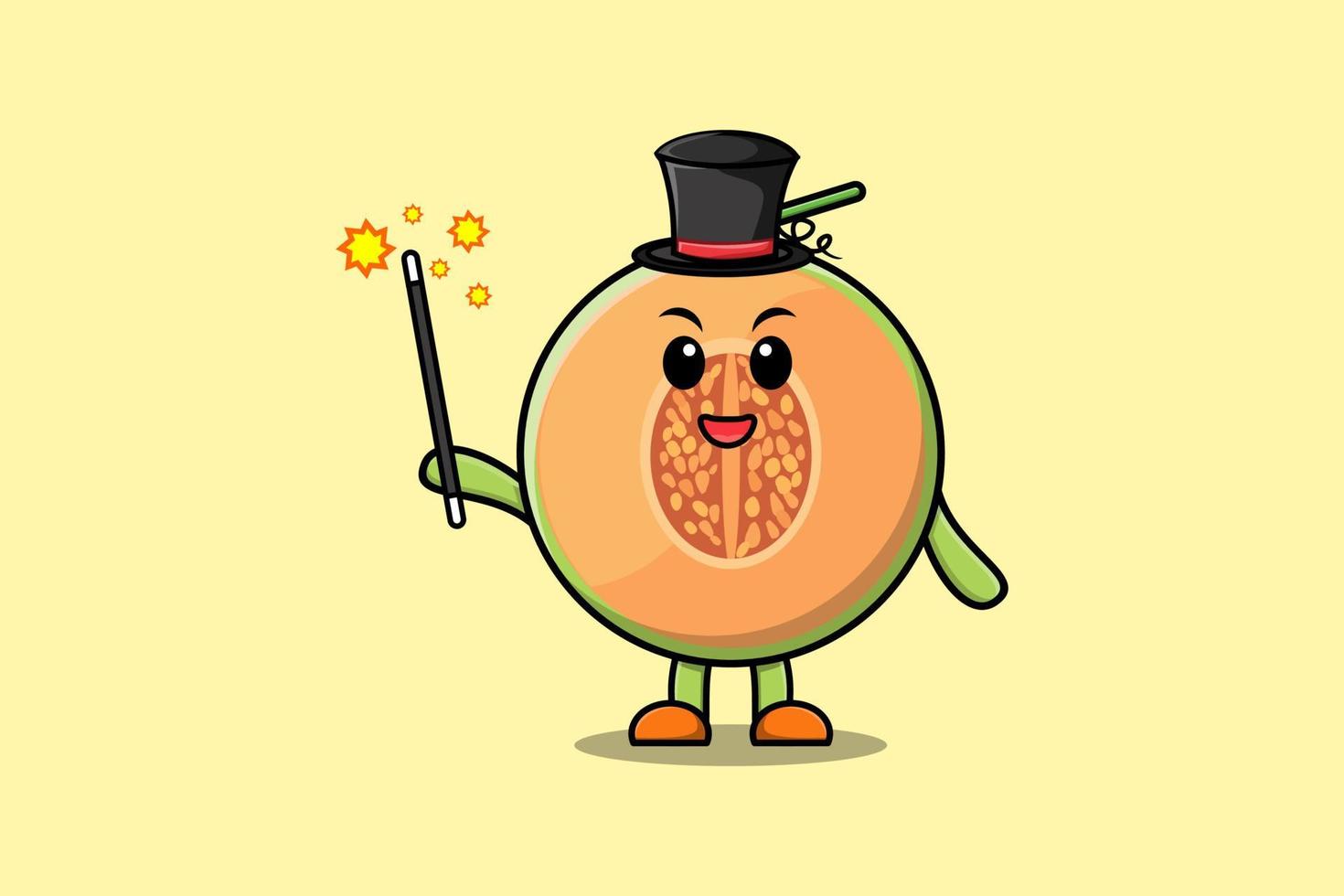 un magnífico estilo de melón de mago de dibujos animados lindo e inteligente vector