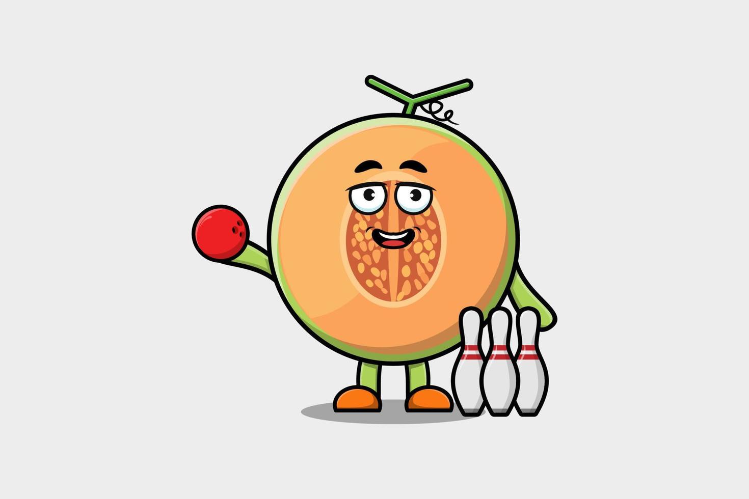 personaje de dibujos animados lindo melón jugando bolos vector