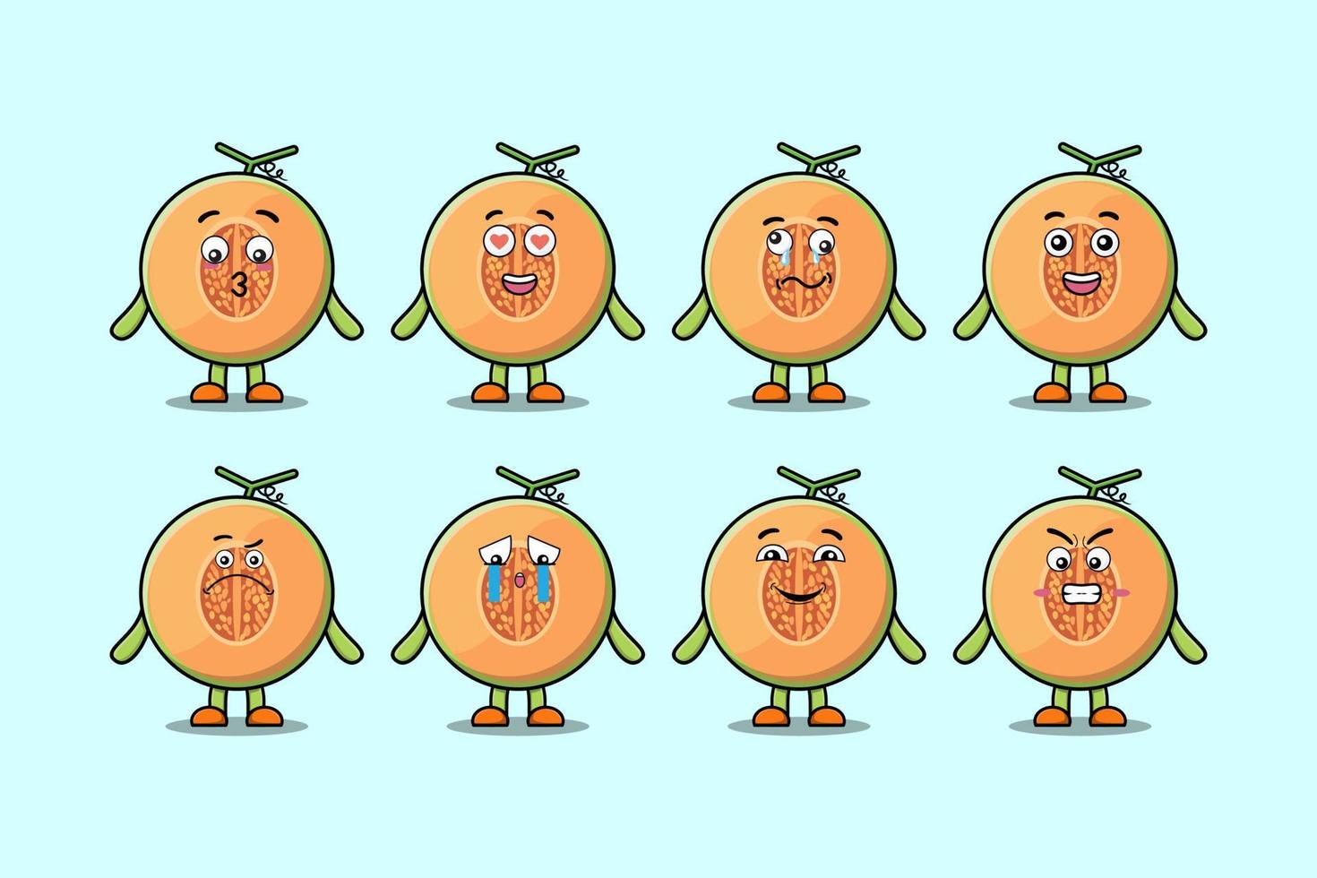 Set kawaii Melon cartoon character with expression vector