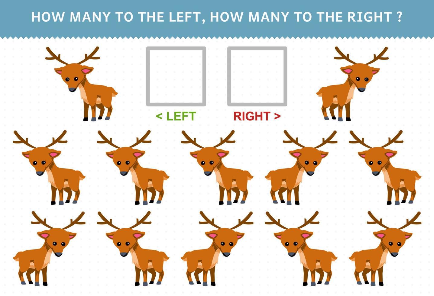 Education game for children of counting left and right picture of cute cartoon deer printable winter worksheet vector