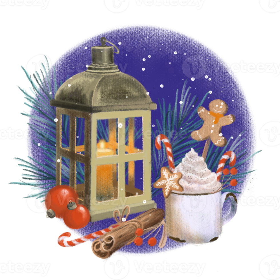Happy New Year and Merry Christmas, X mas winter lantern with snow, noel tree branches, decor, light. Great for holiday greeting card, social net post, story, reel. png