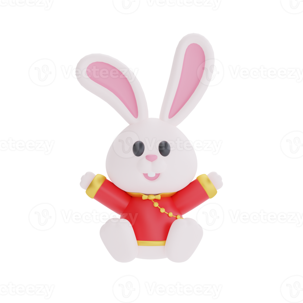 3D cute rabbit cartoon character isolated, element for Chinese new year, Chinese Festivals, Lunar, CYN 2023, Year of the Rabbit, 3d rendering. png