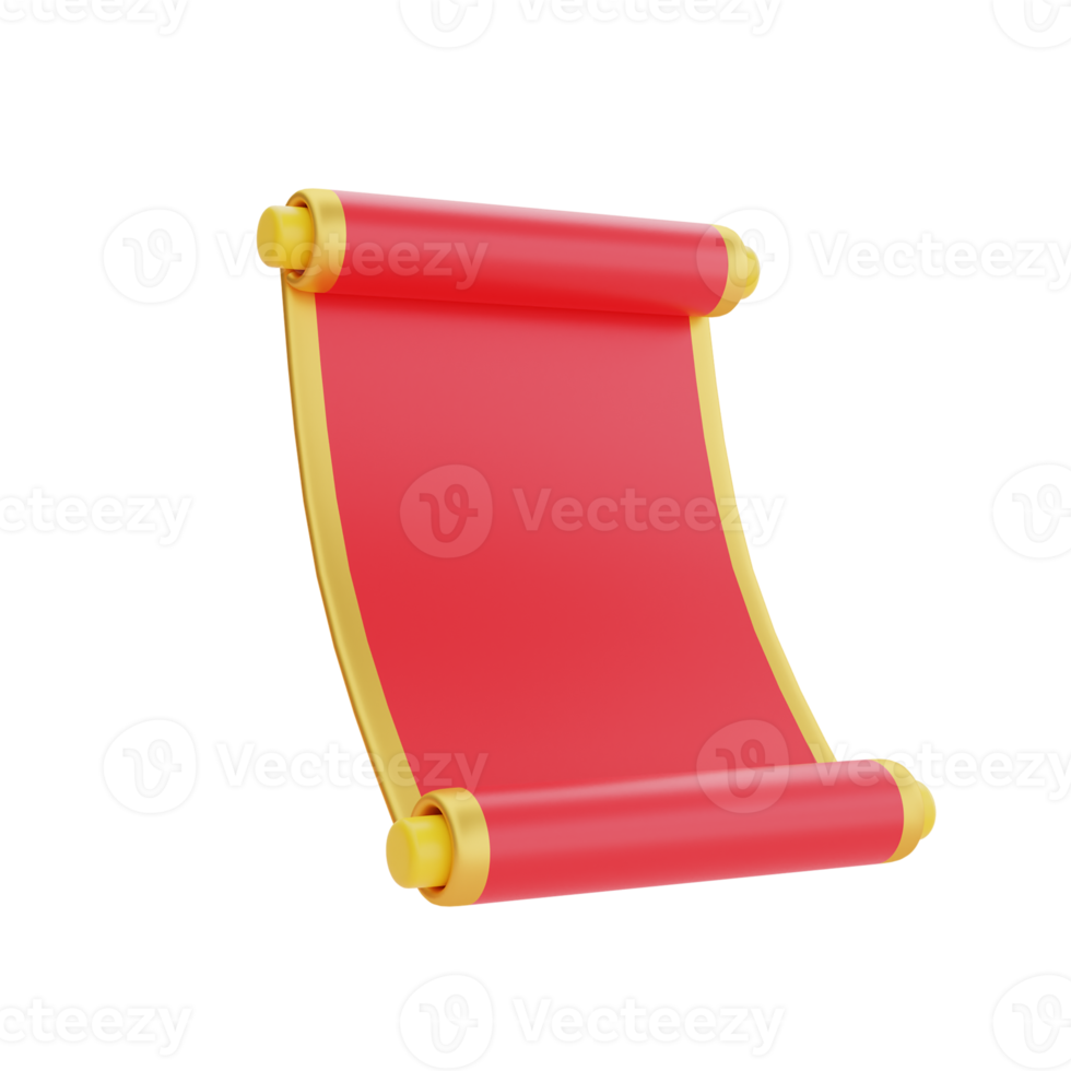 3D red ancient scroll isolated, decoration for Chinese new year, Chinese Festivals, Lunar, CYN element, 3d rendering. png