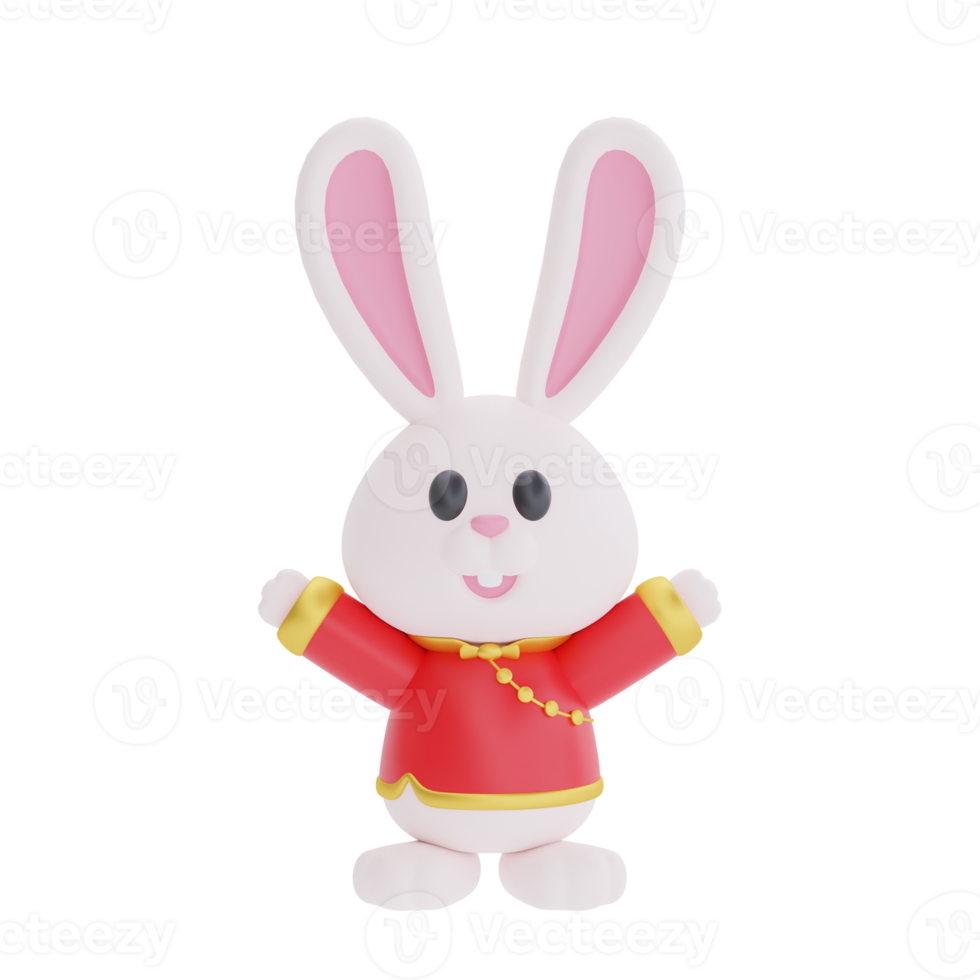 3D cute rabbit cartoon character isolated, element for Chinese new year, Chinese Festivals, Lunar, CYN 2023, Year of the Rabbit, 3d rendering. png