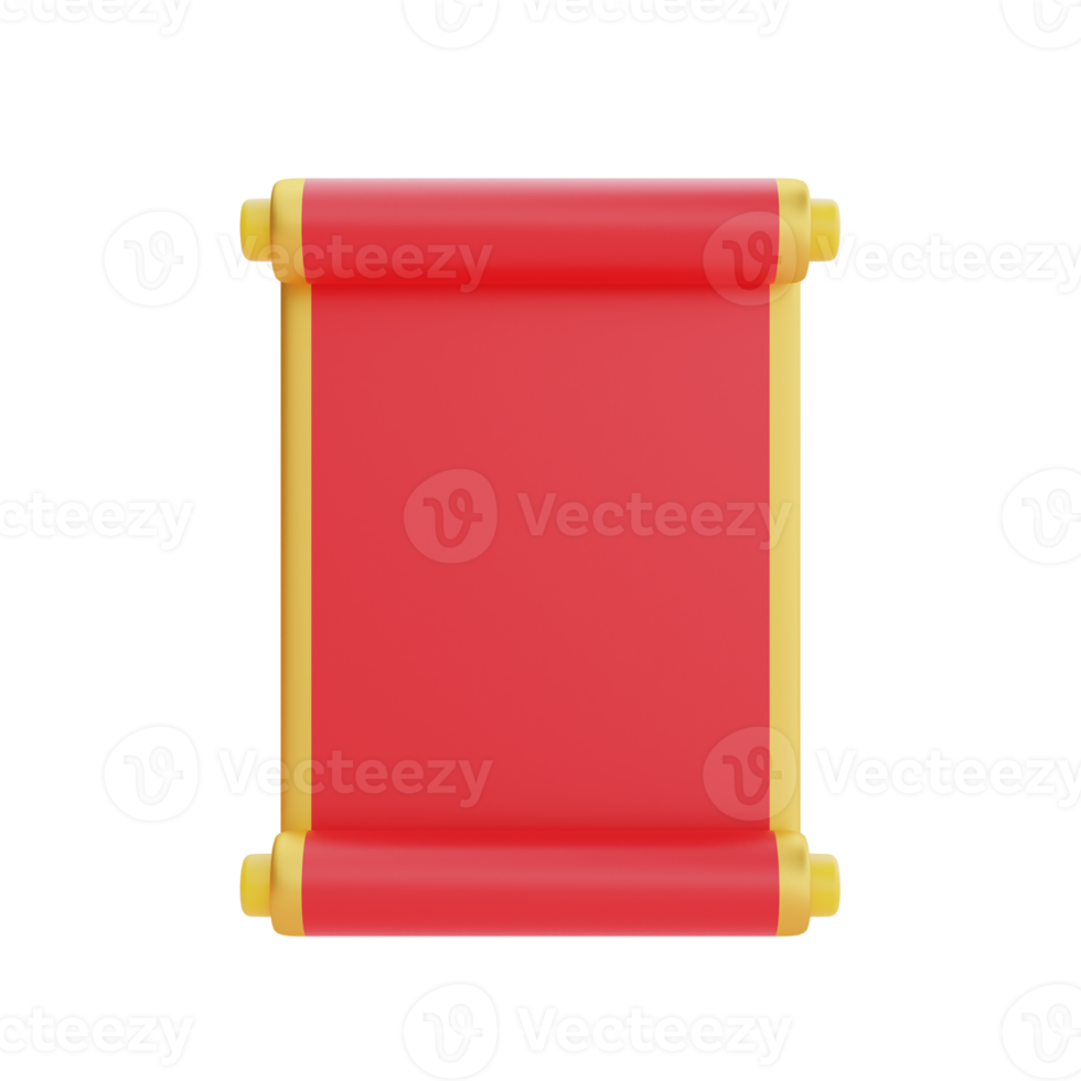 3D red ancient scroll isolated, decoration for Chinese new year, Chinese Festivals, Lunar, CYN element, 3d rendering. png