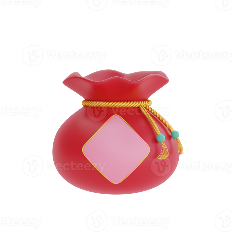 3D Red fortune bag isolated, decoration for Chinese new year, Chinese Festivals, Lunar, CYN element, 3d rendering. png