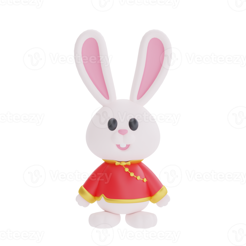 3D cute rabbit cartoon character isolated, element for Chinese new year, Chinese Festivals, Lunar, CYN 2023, Year of the Rabbit, 3d rendering. png