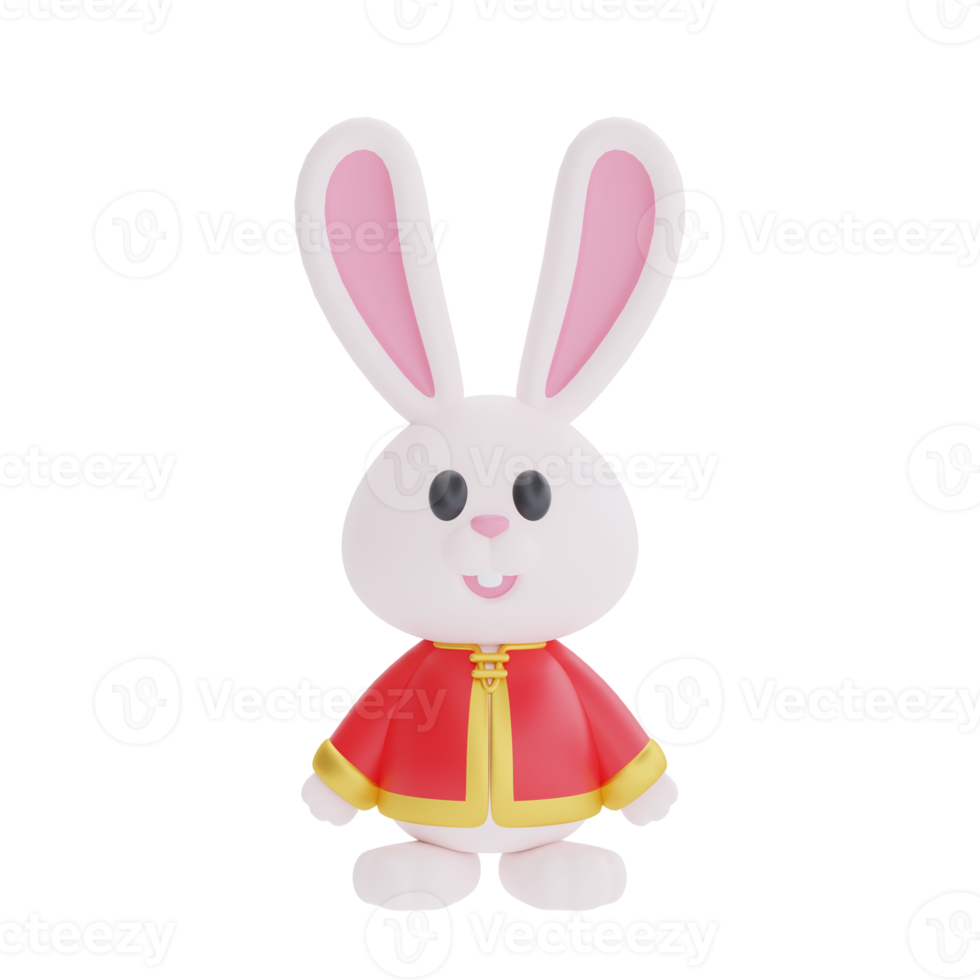 3D cute rabbit cartoon character isolated, element for Chinese new year, Chinese Festivals, Lunar, CYN 2023, Year of the Rabbit, 3d rendering. png